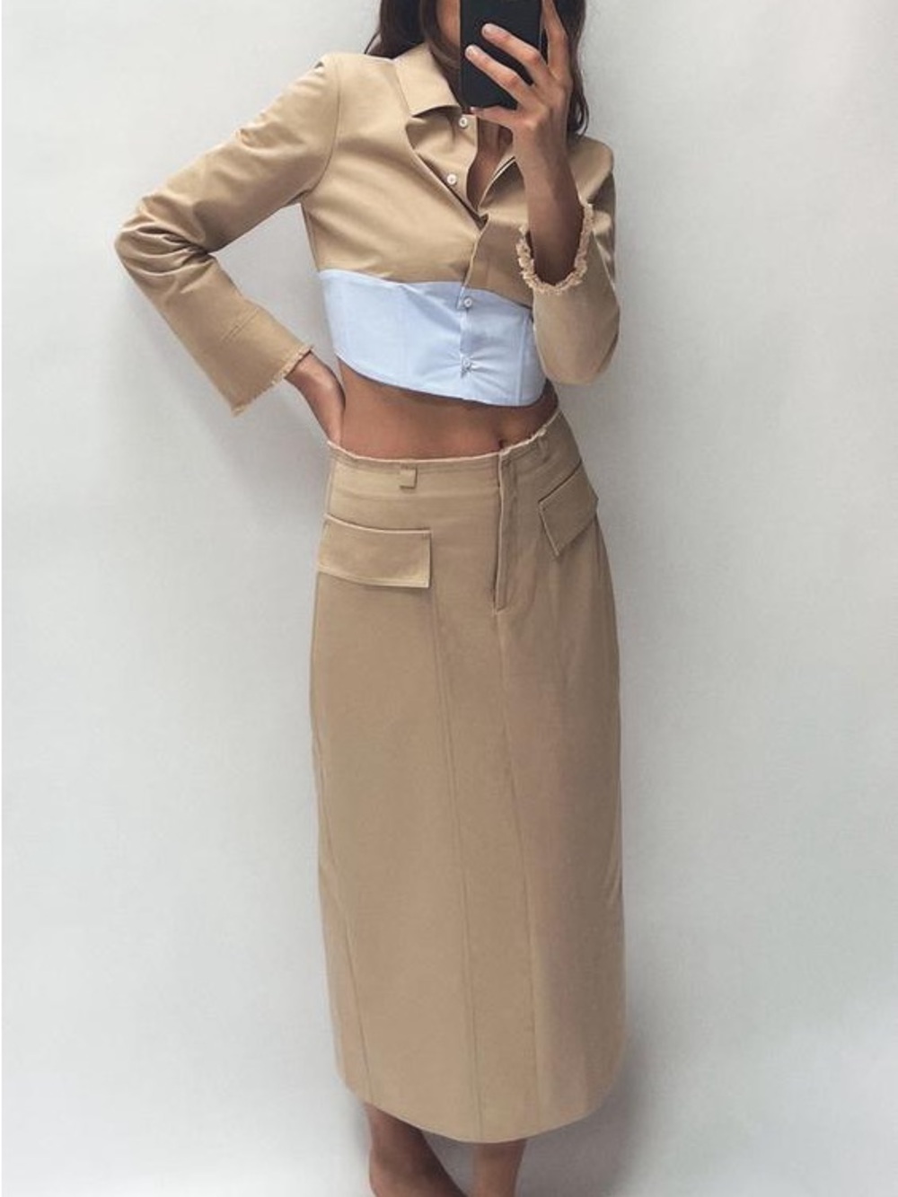 NWT Zara Colorblock Cropped Shirt & Cargo Midi Skirt Matching Set